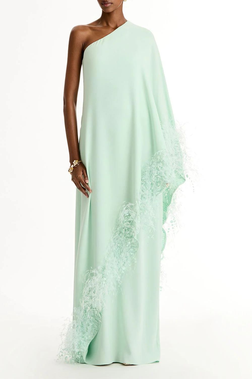 One Shoulder Dramatic Point D'esprit Caftan