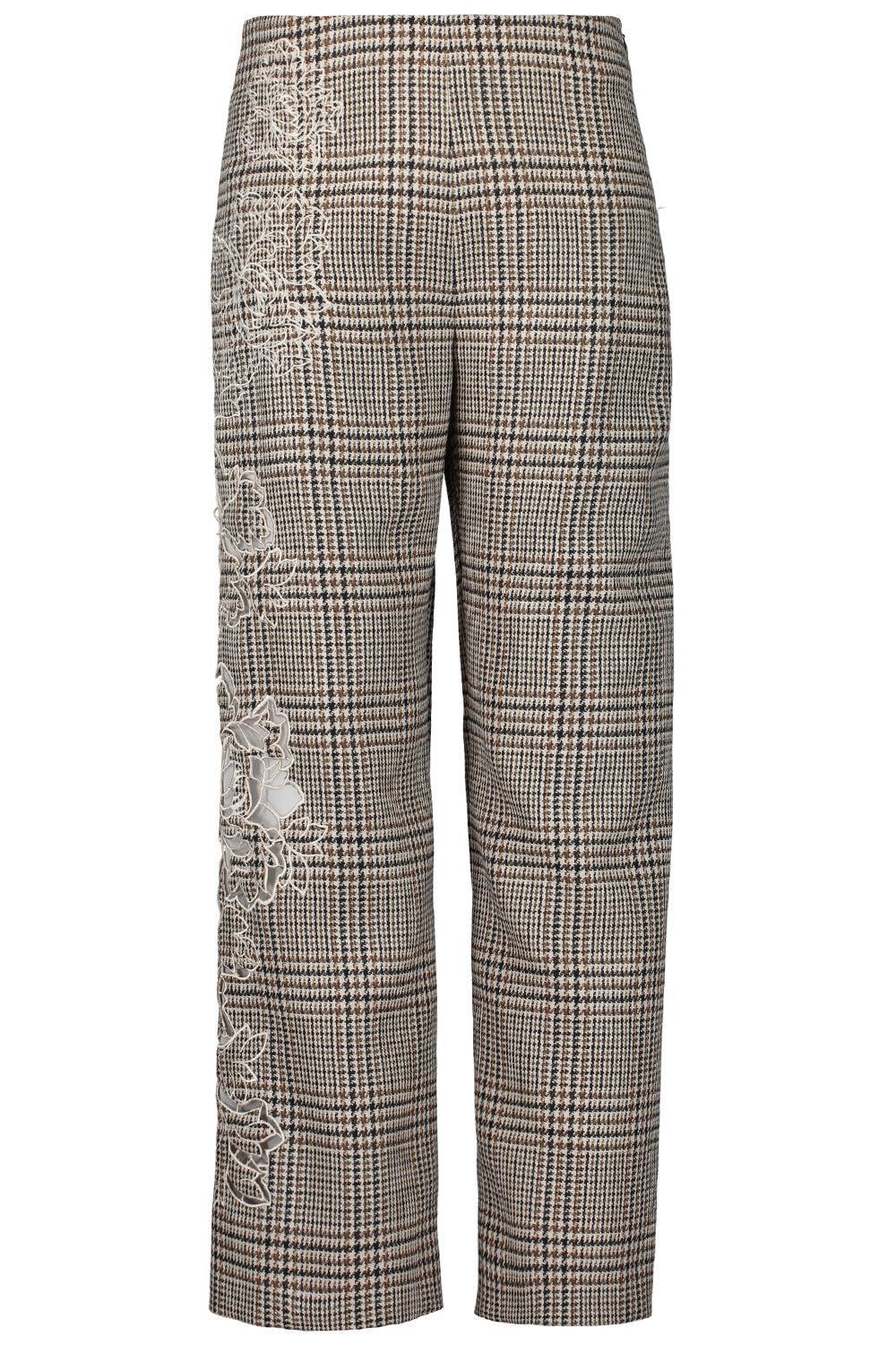 Peony Appliqué Plaid Pant