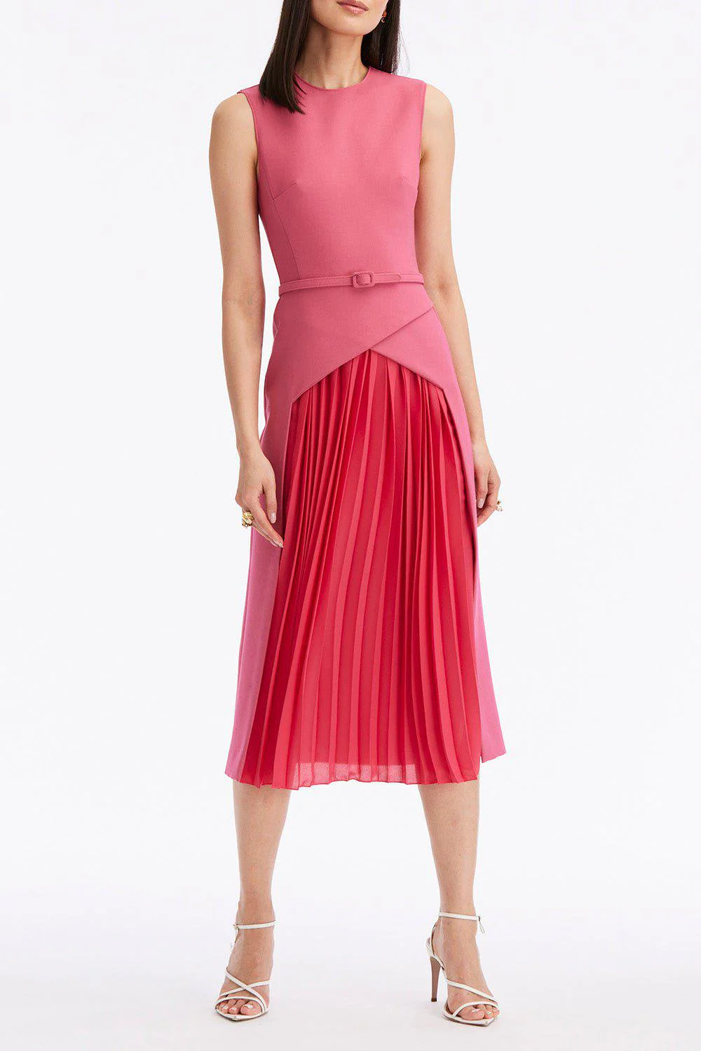 Pleated Skirt Stretch Dress - Geranium - Image 2