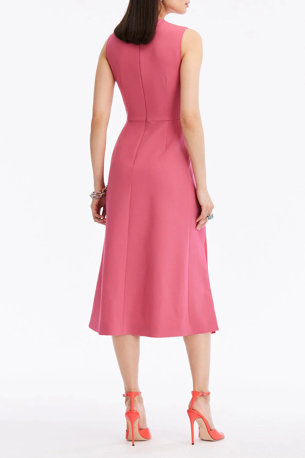 Pleated Skirt Stretch Dress - Geranium - Image 4