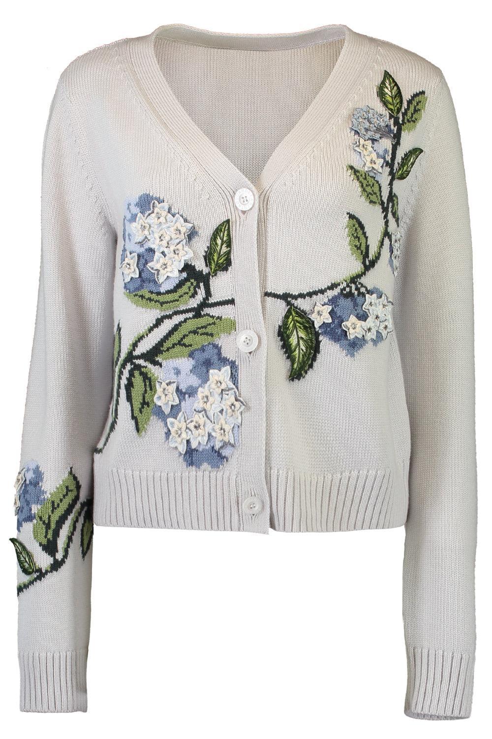 Porcelain Flower V Neck Cardigan