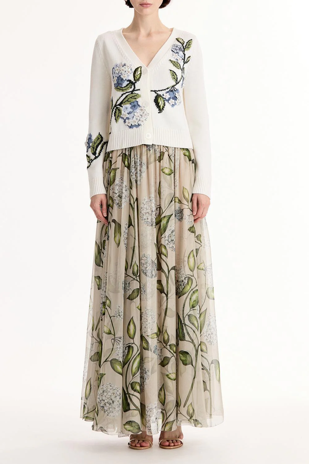 Porcelain Flower V Neck Cardigan - Image 2