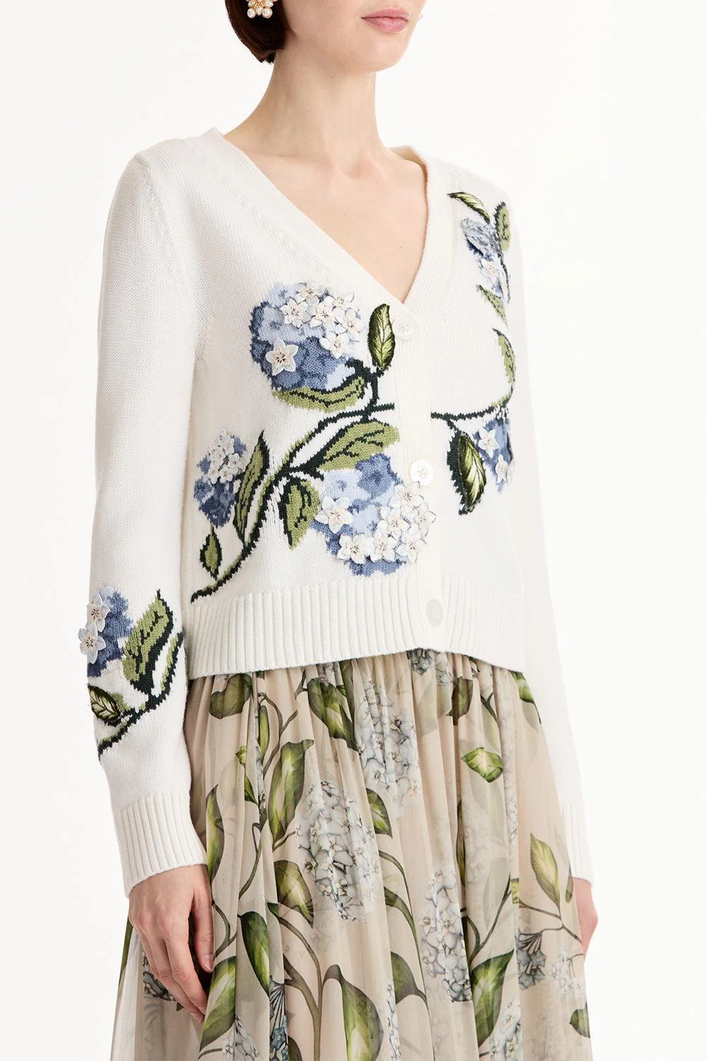 Porcelain Flower V Neck Cardigan - Image 3