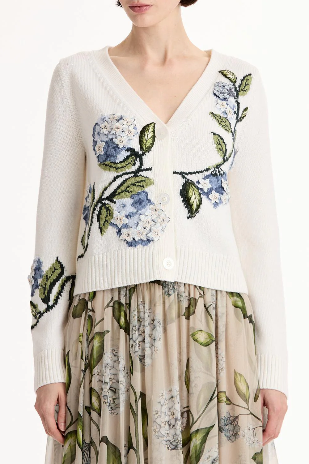 Porcelain Flower V Neck Cardigan - Image 4