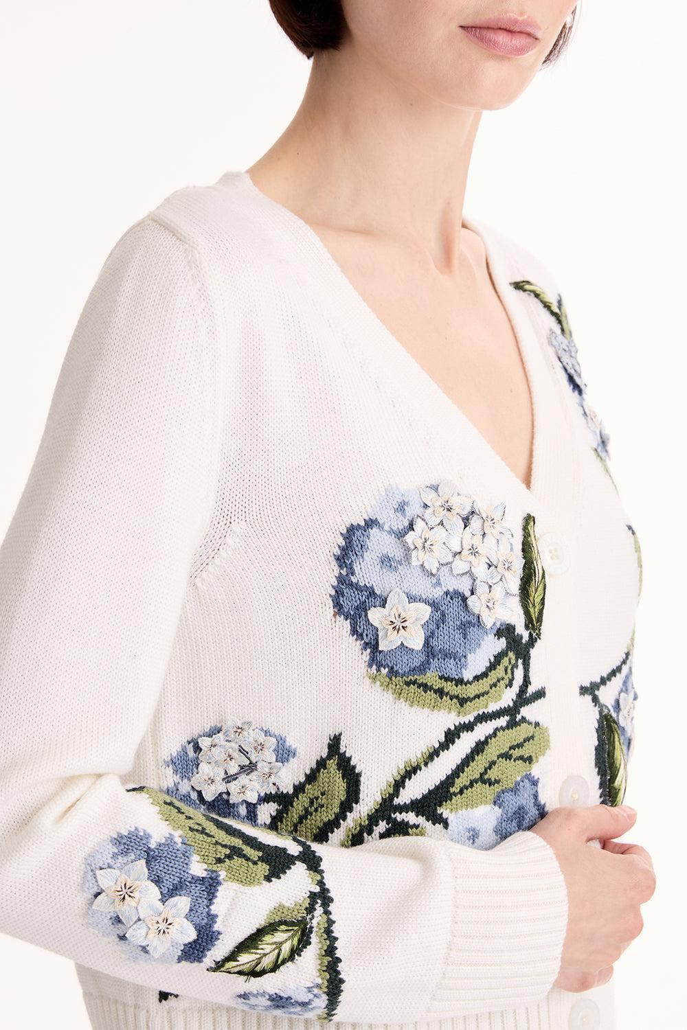 Porcelain Flower V Neck Cardigan - Image 5