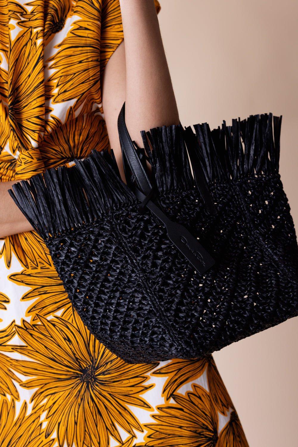 Raffia Square Tote - Black - Image 2