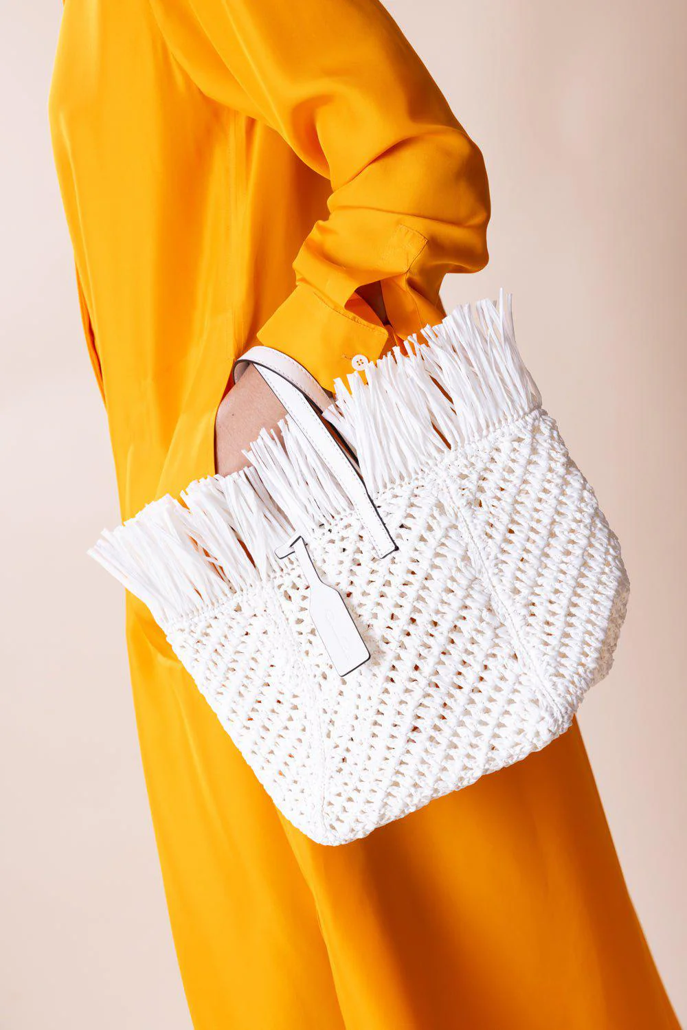 Raffia Square Tote - White - Image 2