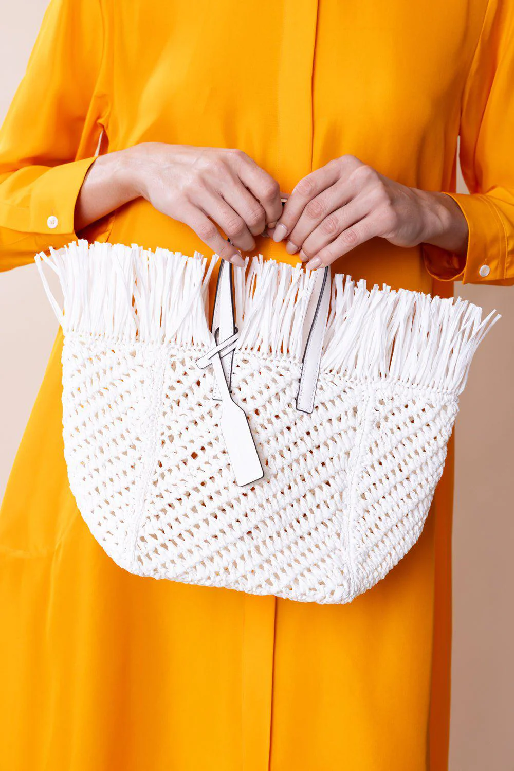 Raffia Square Tote - White - Image 3