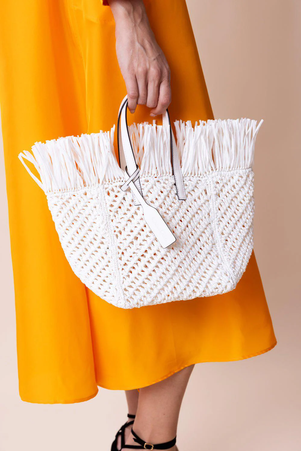Raffia Square Tote - White - Image 4