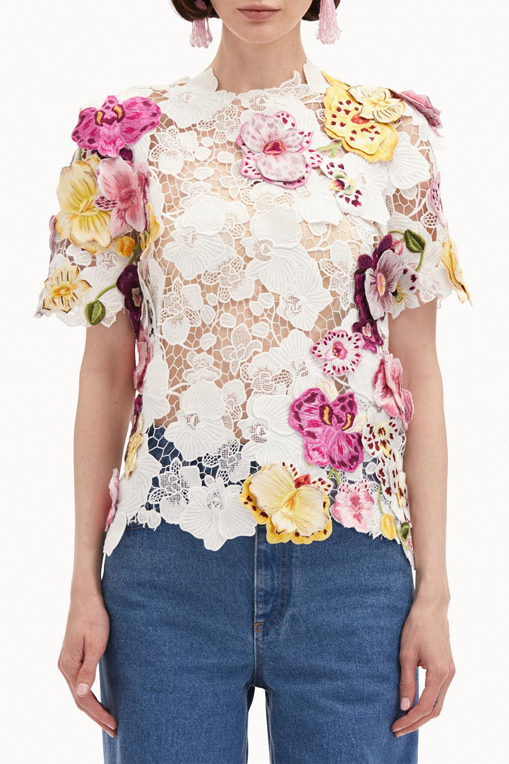 Short Sleeve Orchid Threadwork Blouse - Image 2