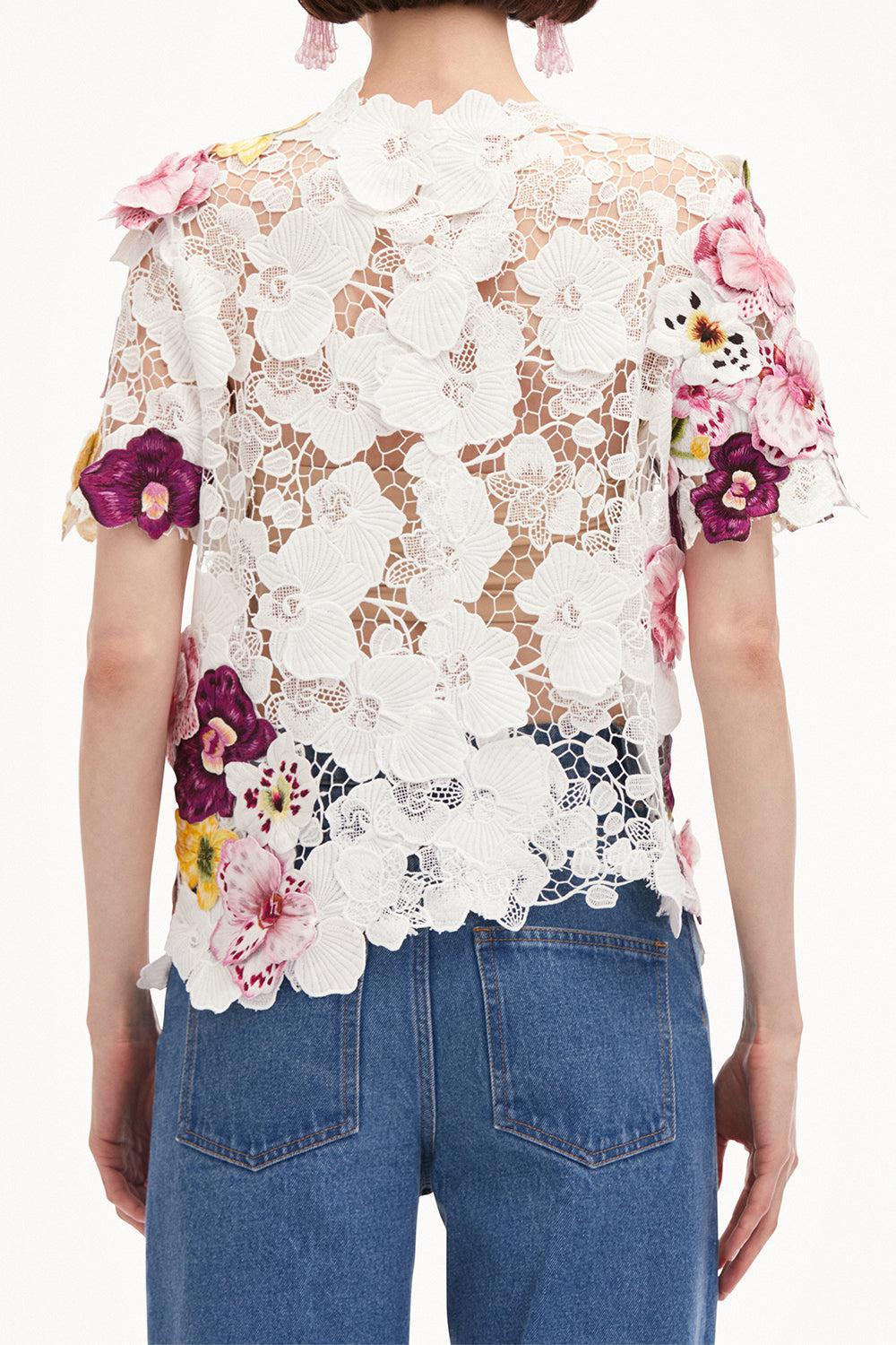 Short Sleeve Orchid Threadwork Blouse - Image 4