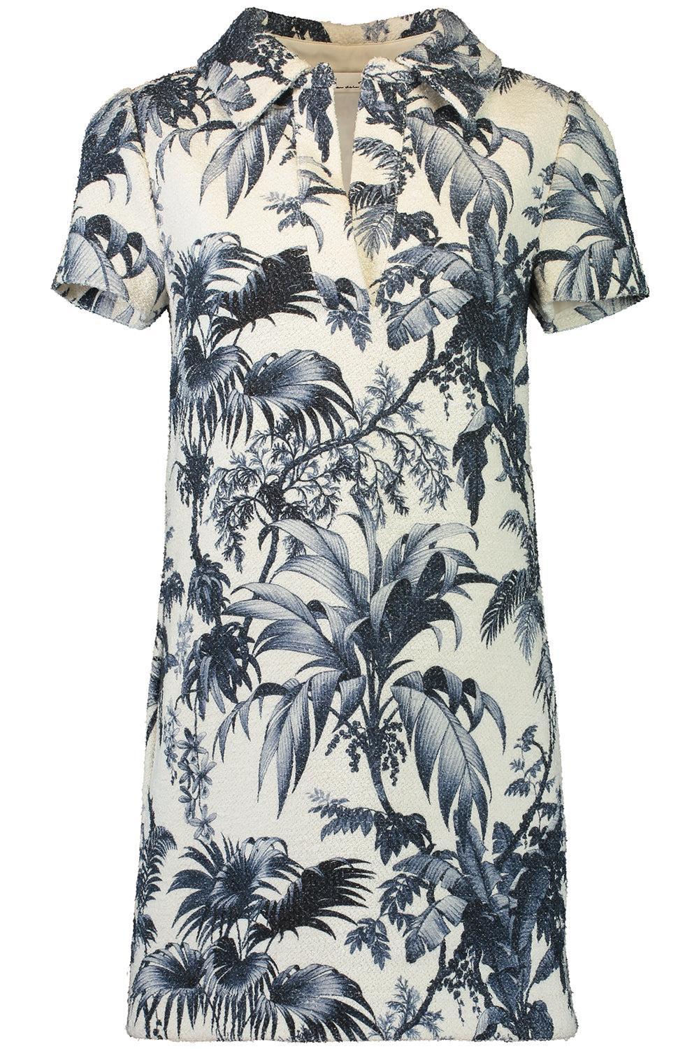 Short Sleeve Palm Leaves Printed Day Dress