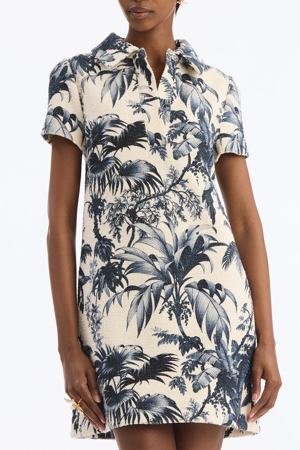 Short Sleeve Palm Leaves Printed Day Dress - Image 4