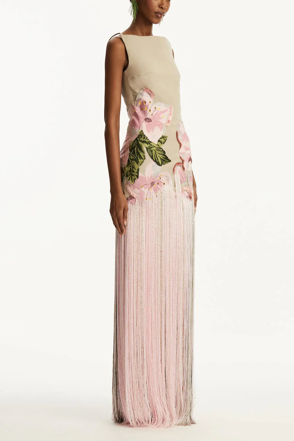Sleeveless Embroidered Fringe Gown - Image 2