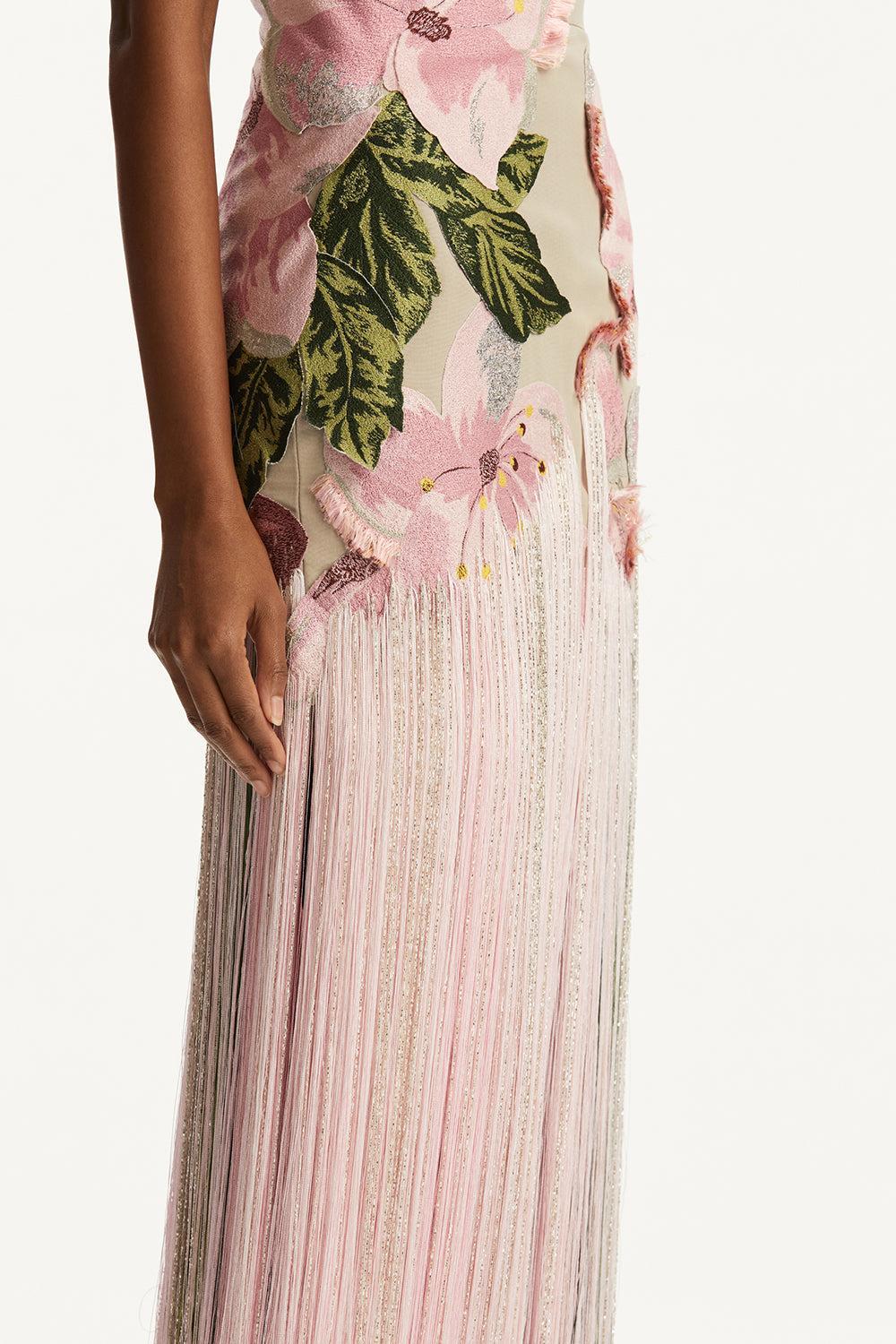 Sleeveless Embroidered Fringe Gown - Image 3