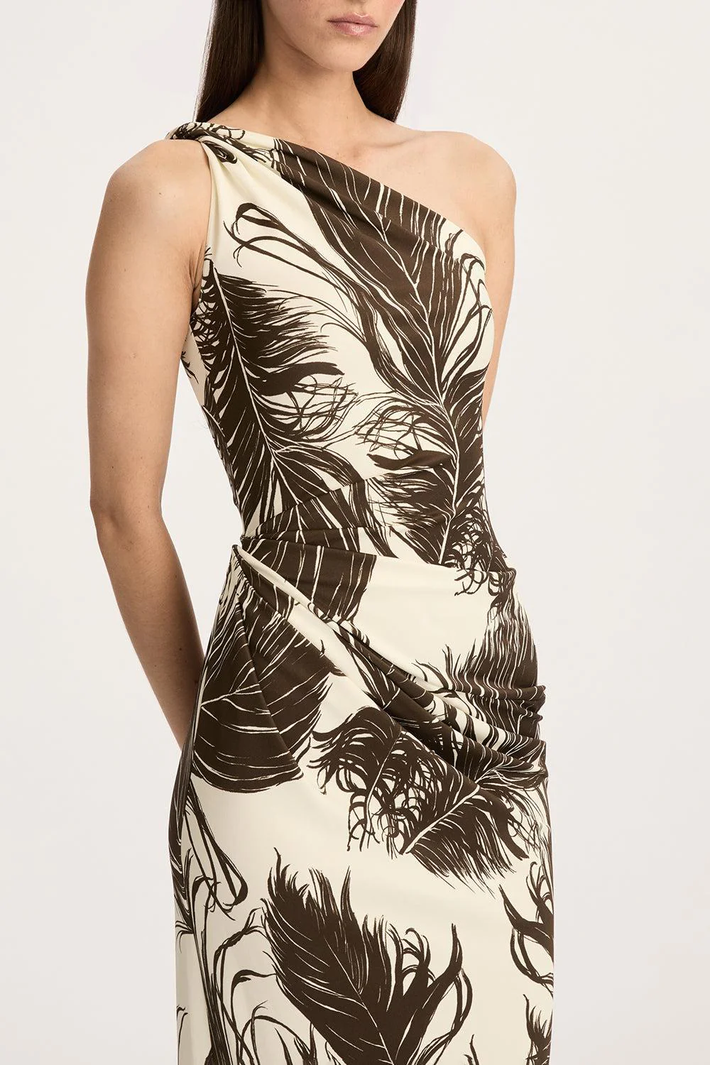 One Shoulder Feather Printed Dress - Image 3