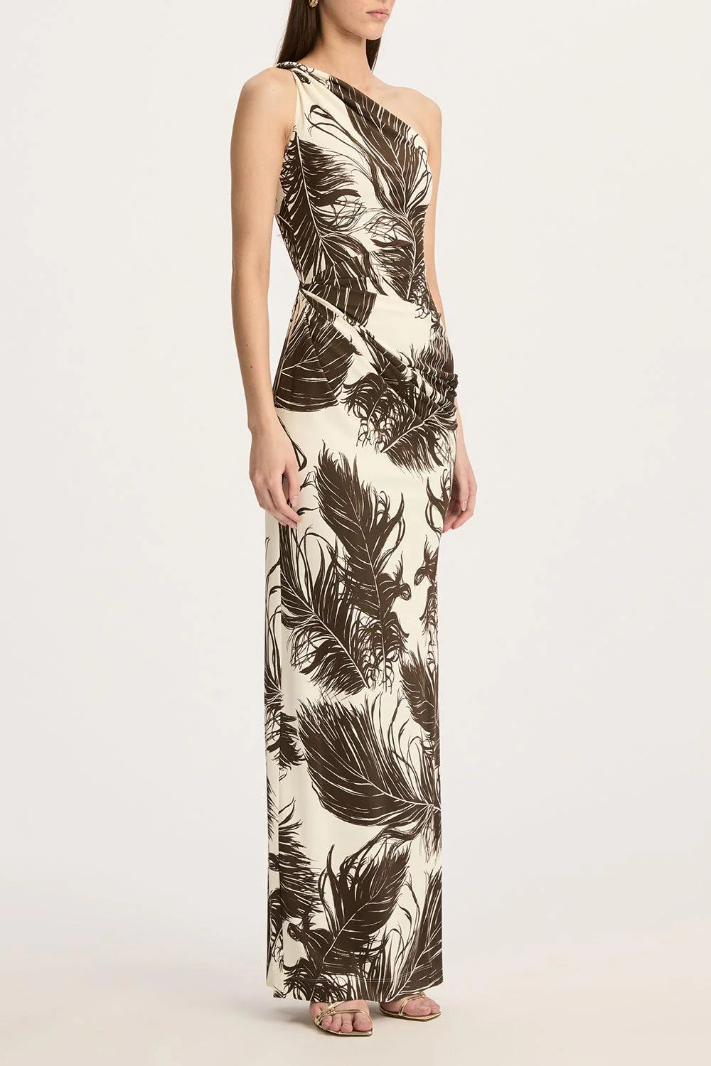 One Shoulder Feather Printed Dress - Image 4
