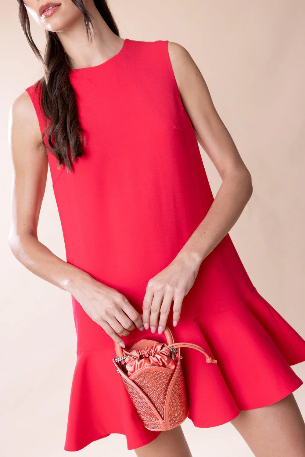 Sleeveless Flounce Mini Dress - Cerise - Image 4
