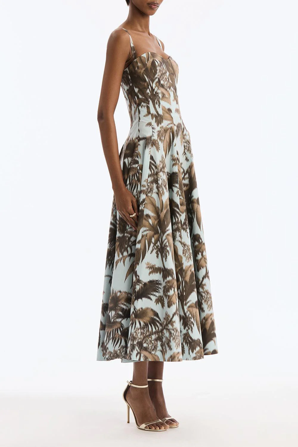 Sleeveless Large Chine Palm Leaves Day Dress - Image 3