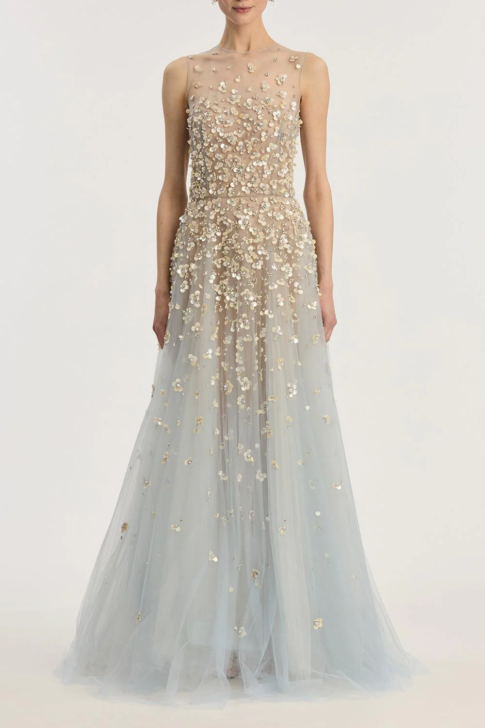 Sleeveless Mother of Pearl Embroidered Gown