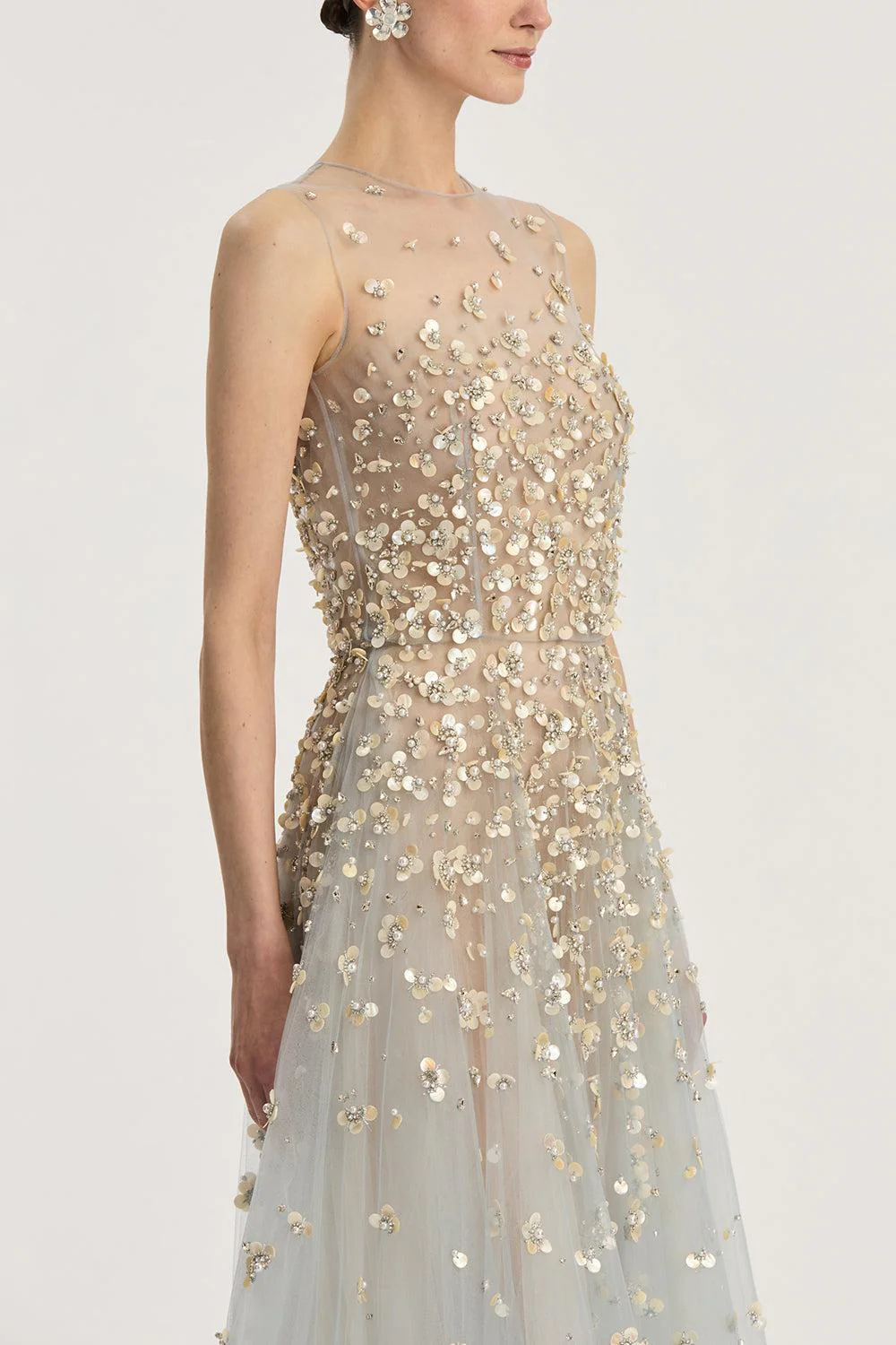 Sleeveless Mother of Pearl Embroidered Gown - Image 2