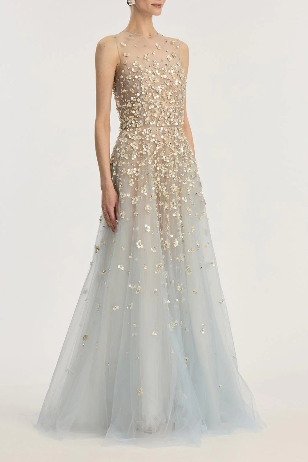 Sleeveless Mother of Pearl Embroidered Gown - Image 3