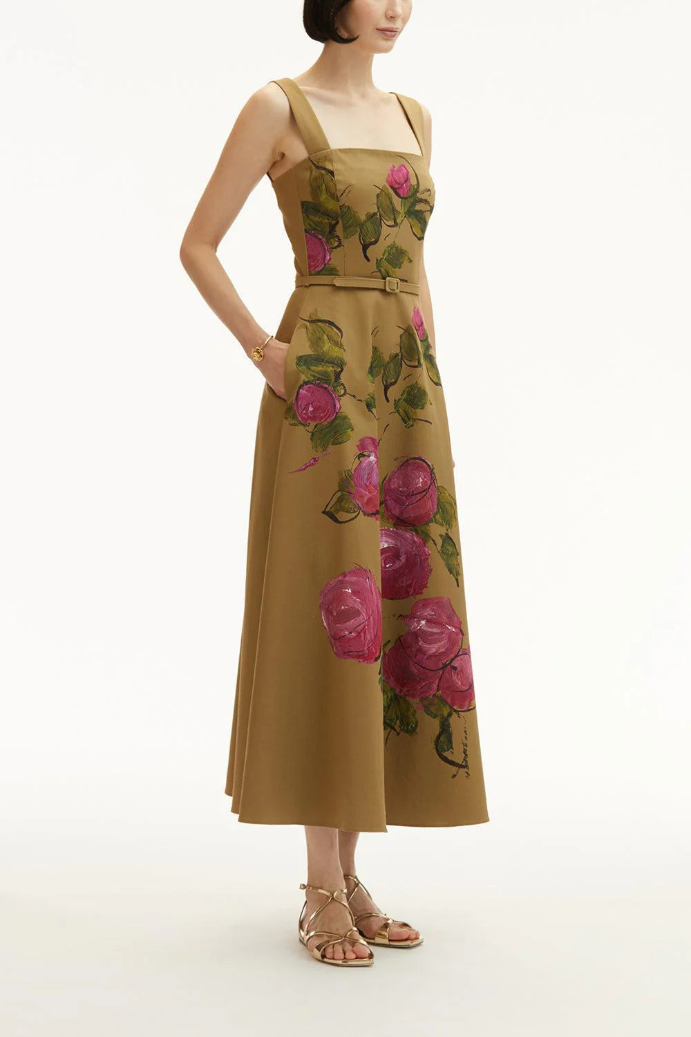 Sleeveless Painted Roses Dress - Image 3