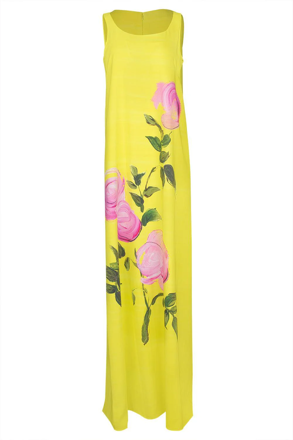 Sleeveless Scoop Neck Painted Roses Dress