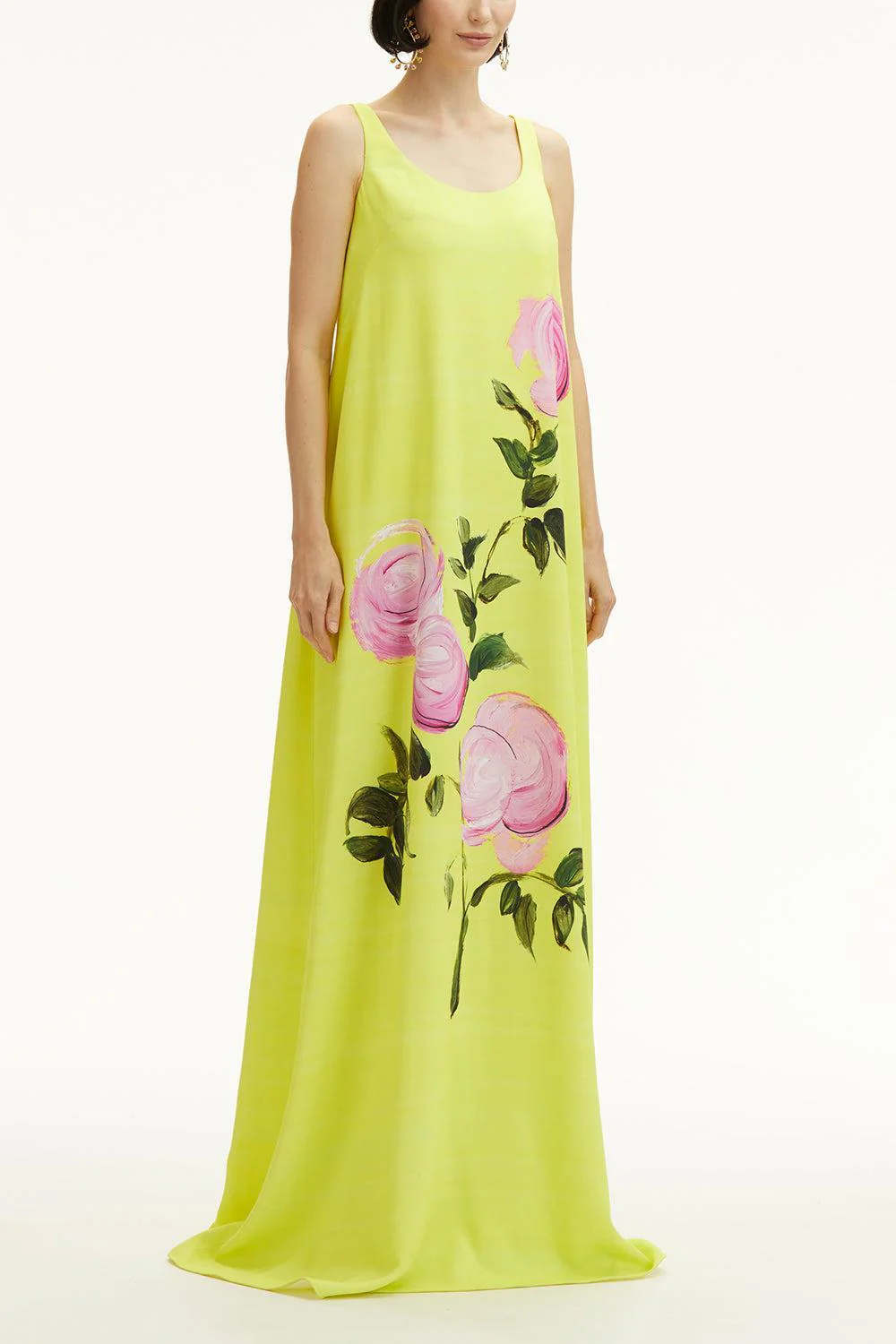 Sleeveless Scoop Neck Painted Roses Dress - Image 2