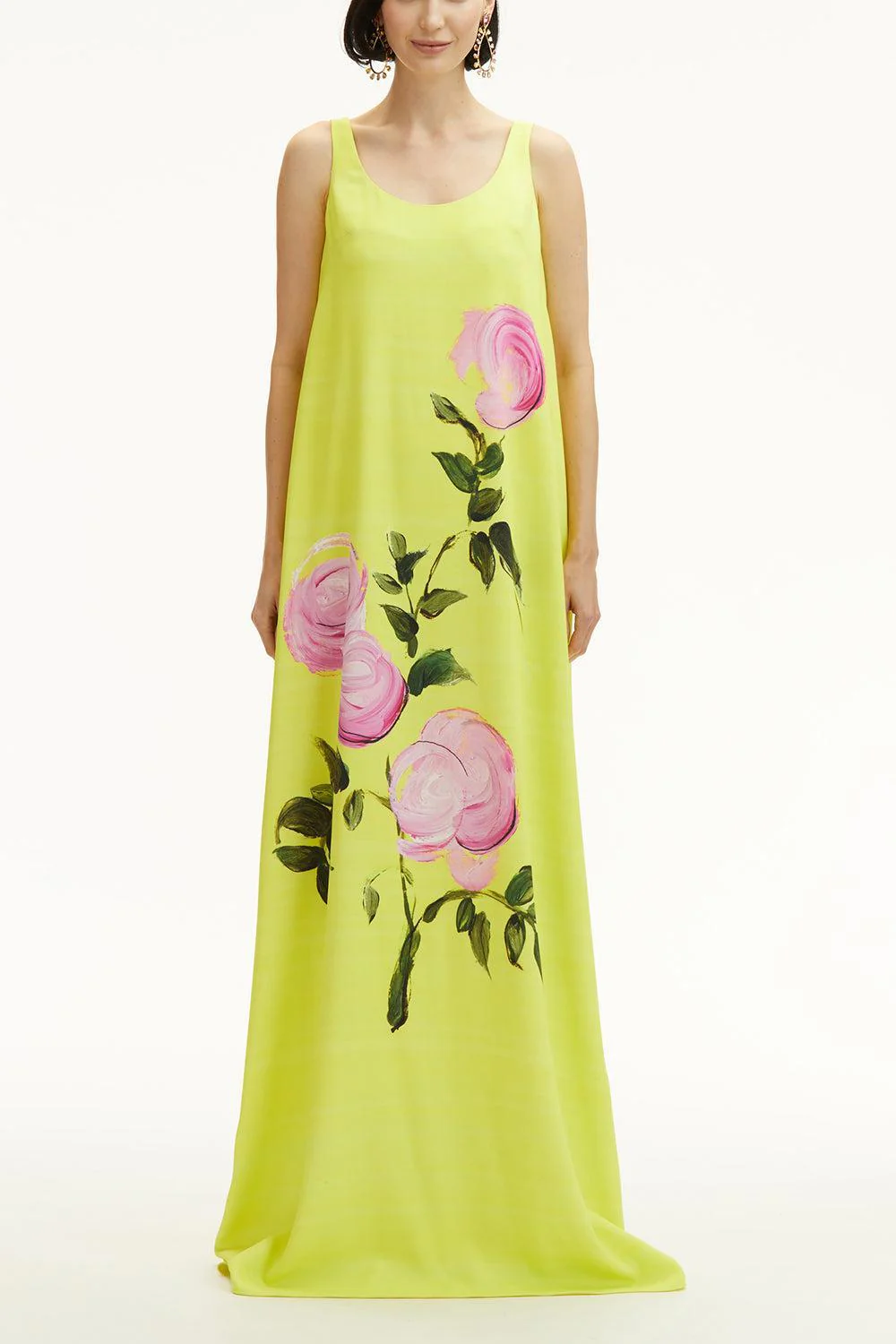 Sleeveless Scoop Neck Painted Roses Dress - Image 3