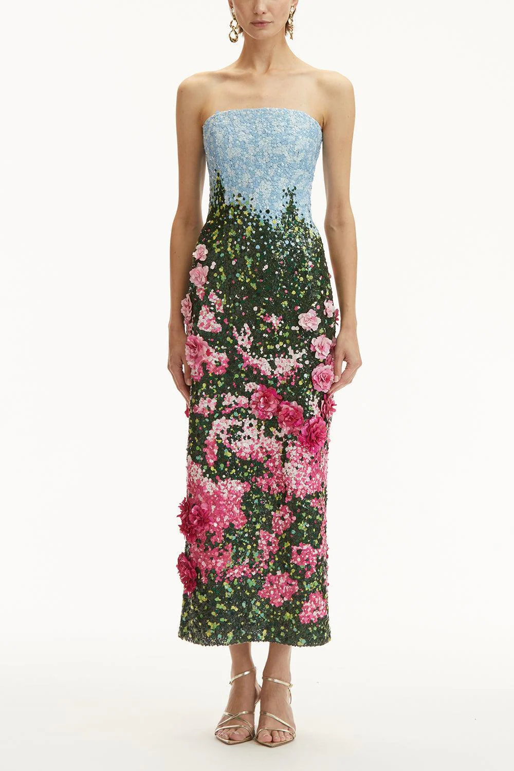 Strapless English Rose Embroidered Gown