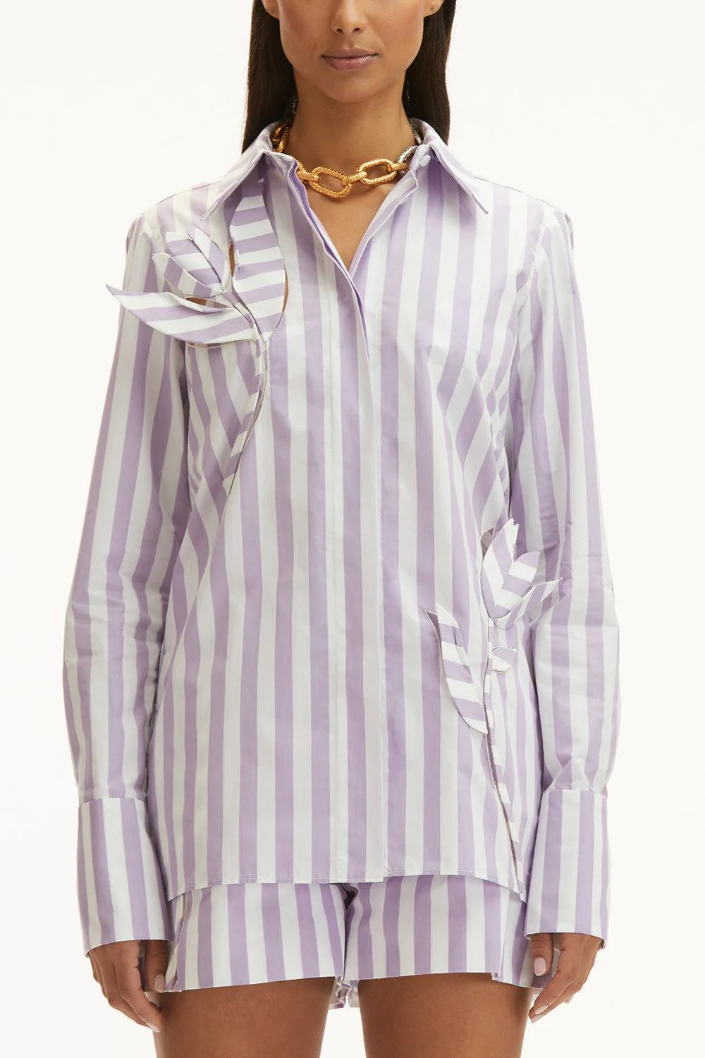 Striped Floral Cut Out Blouse - Image 3