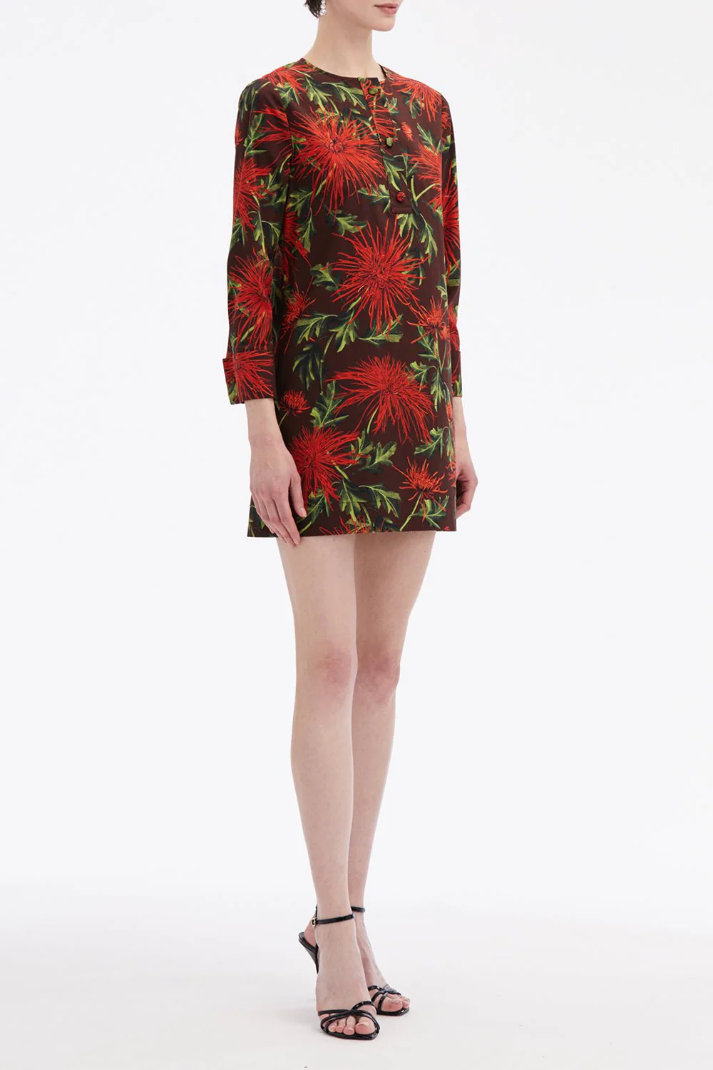 Three Quarter Sleeve Button Shift Dress - Image 4