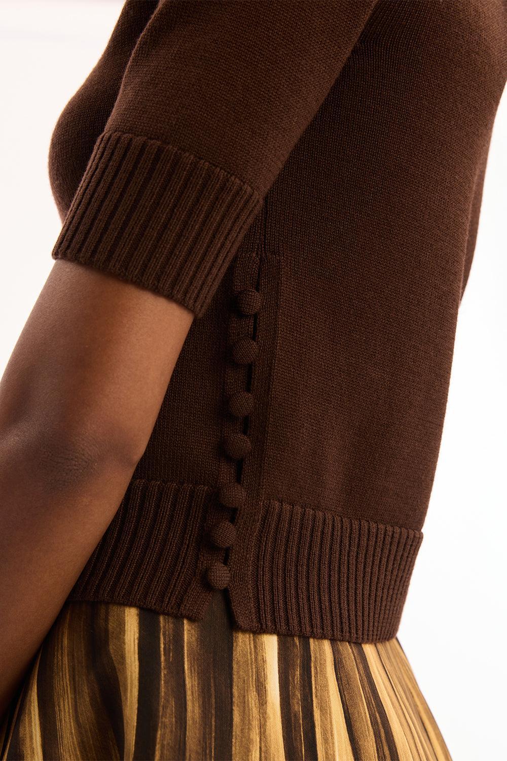 Three Quarter Sleeve Buttons Detail Pullover - Image 4
