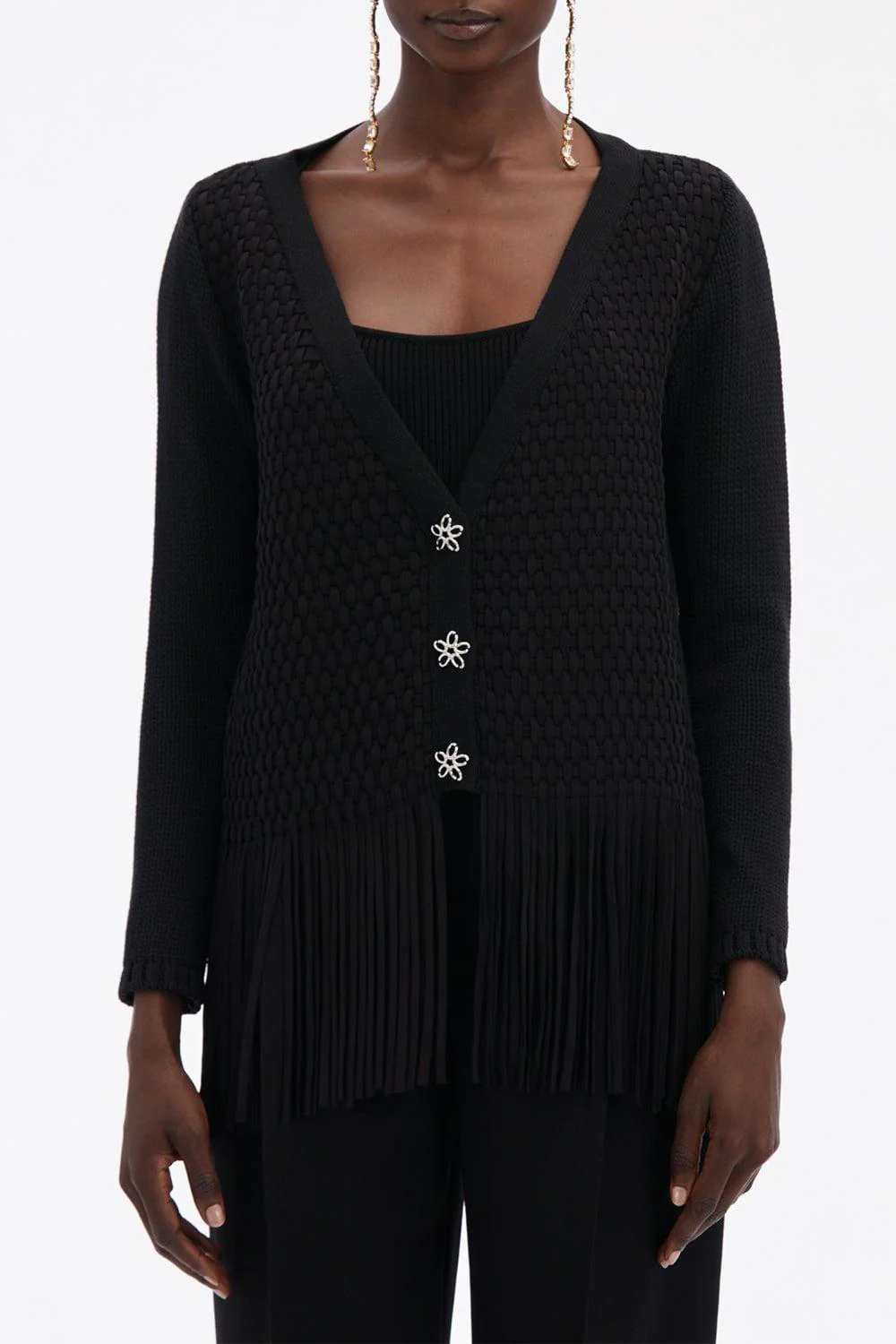 VNeck Lattice Embroidered Cardigan - Image 2