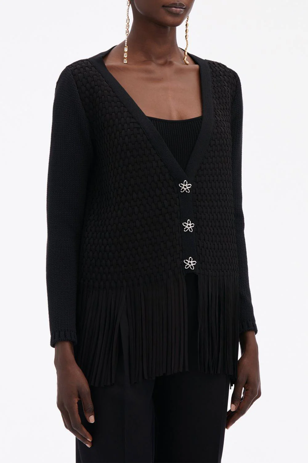 VNeck Lattice Embroidered Cardigan - Image 4