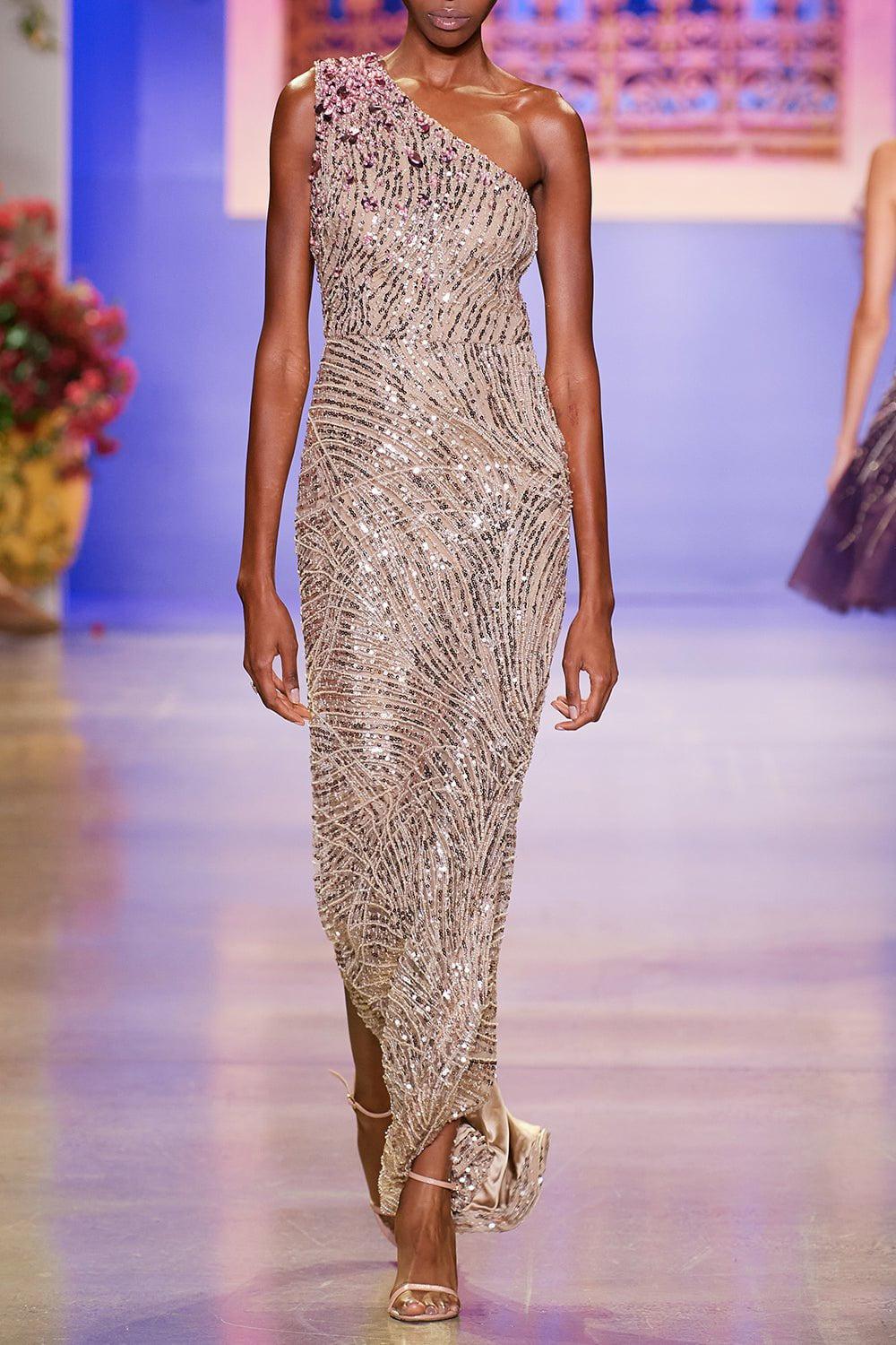 One Shoulder Gown - Taupe - Image 2