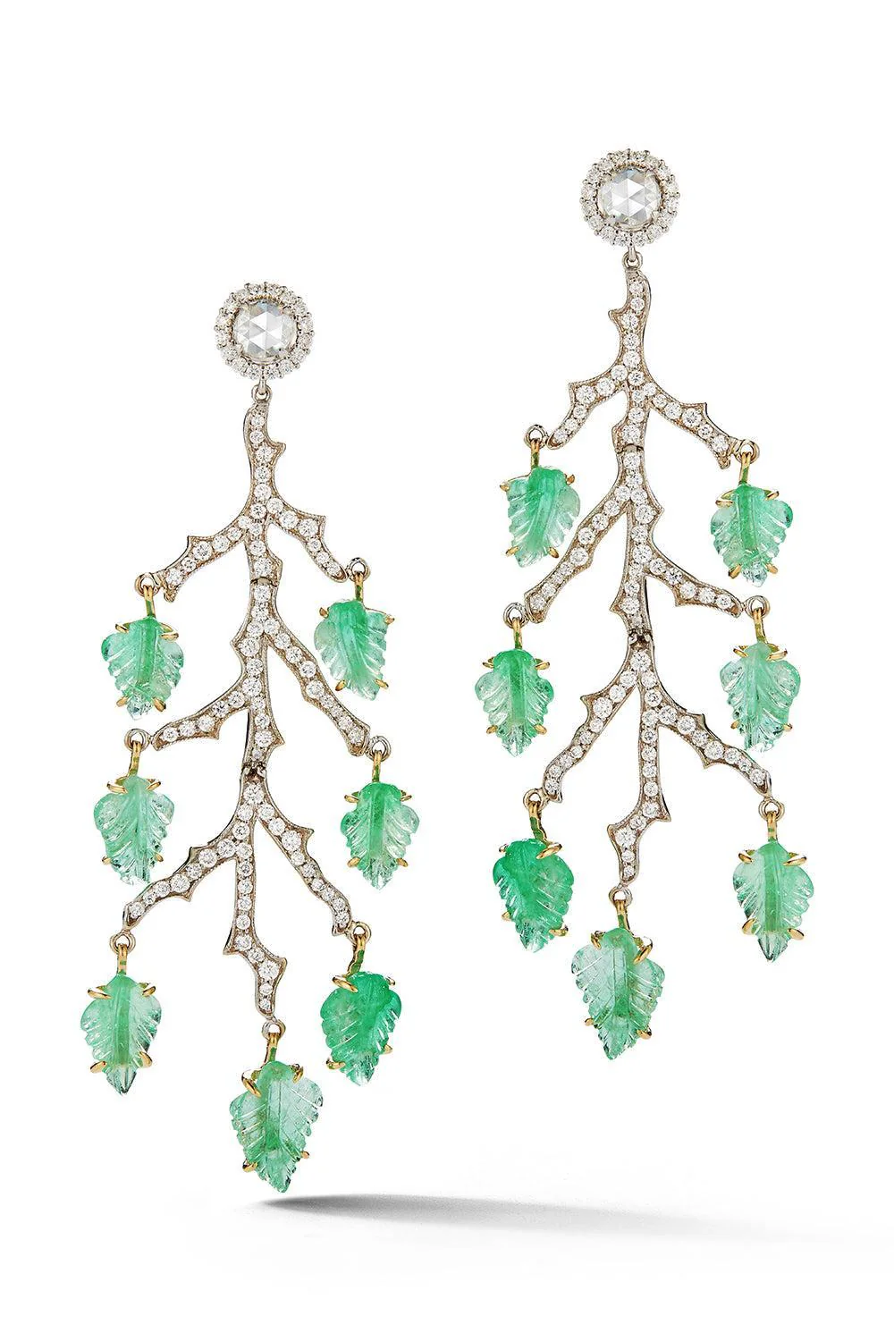 Diamond Emerald Leaf Enchanted Forest Earrings