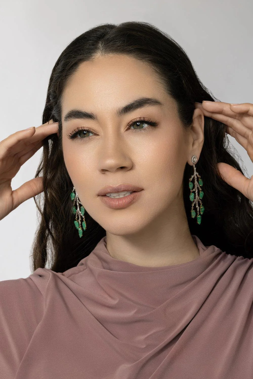Diamond Emerald Leaf Enchanted Forest Earrings - Image 4