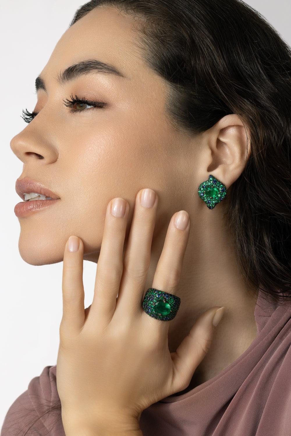 Emerald Sapphire Forest Earrings - Image 4