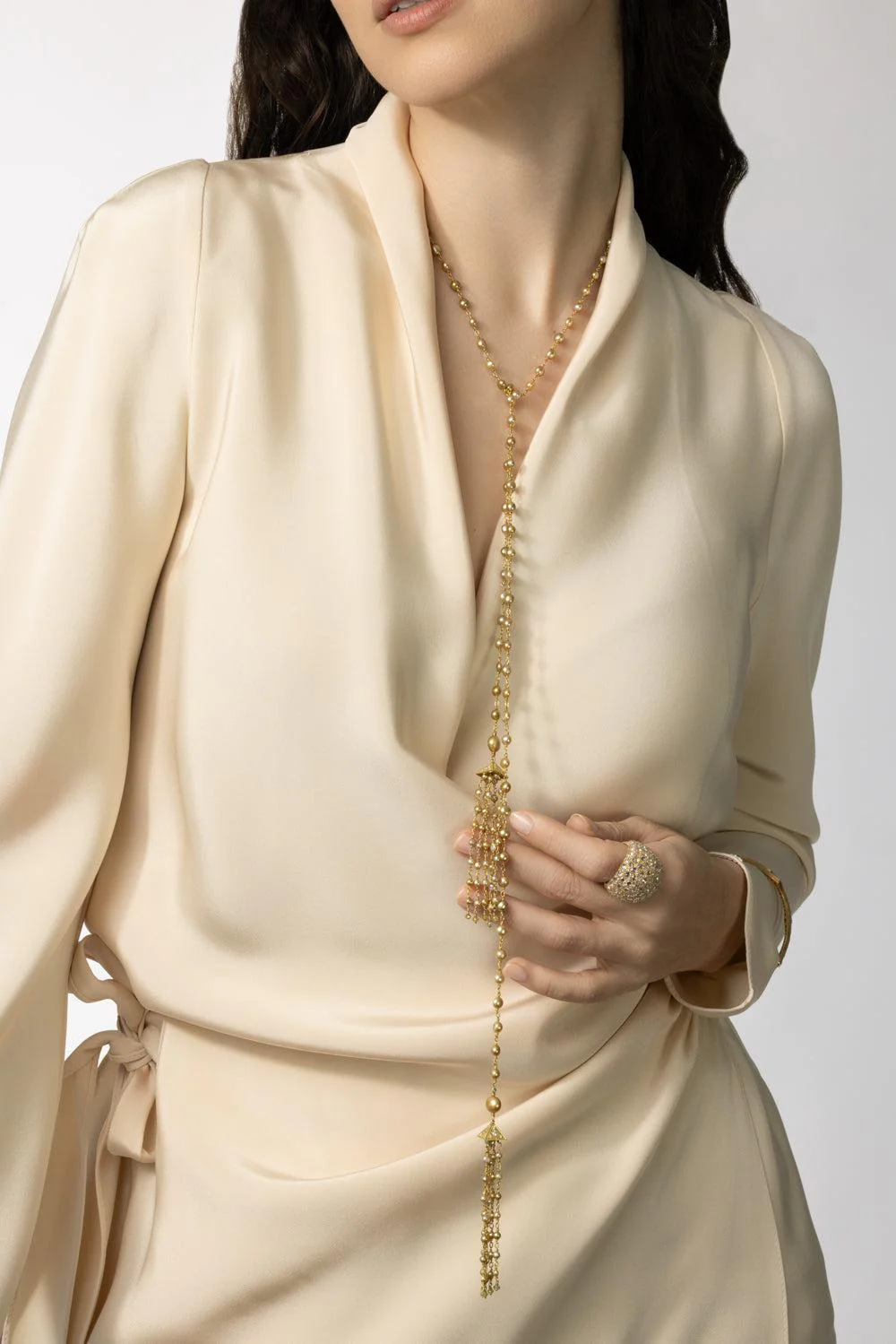 Golden Keshi Pearl Tassel Necklace - Image 2