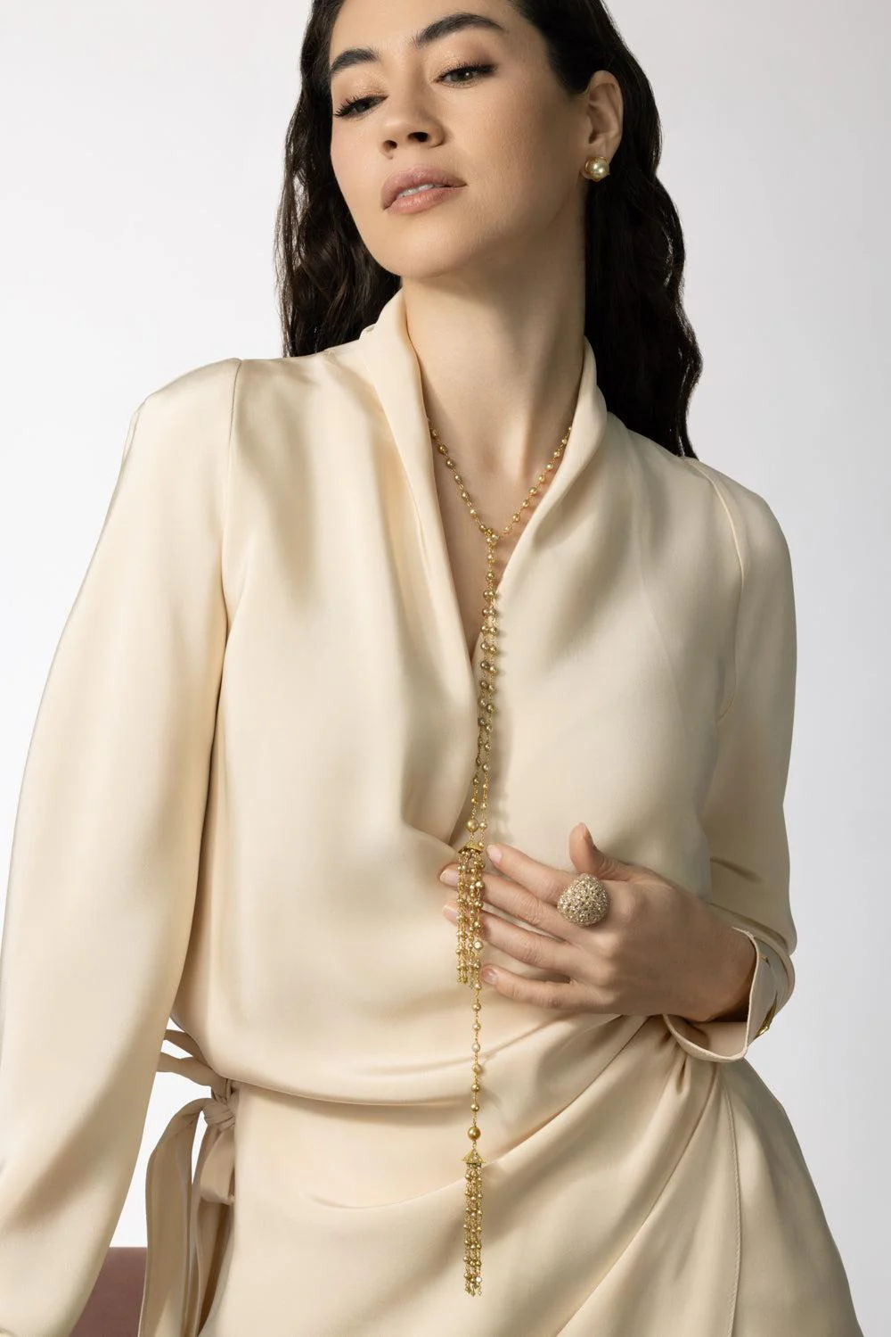 Golden Keshi Pearl Tassel Necklace - Image 4