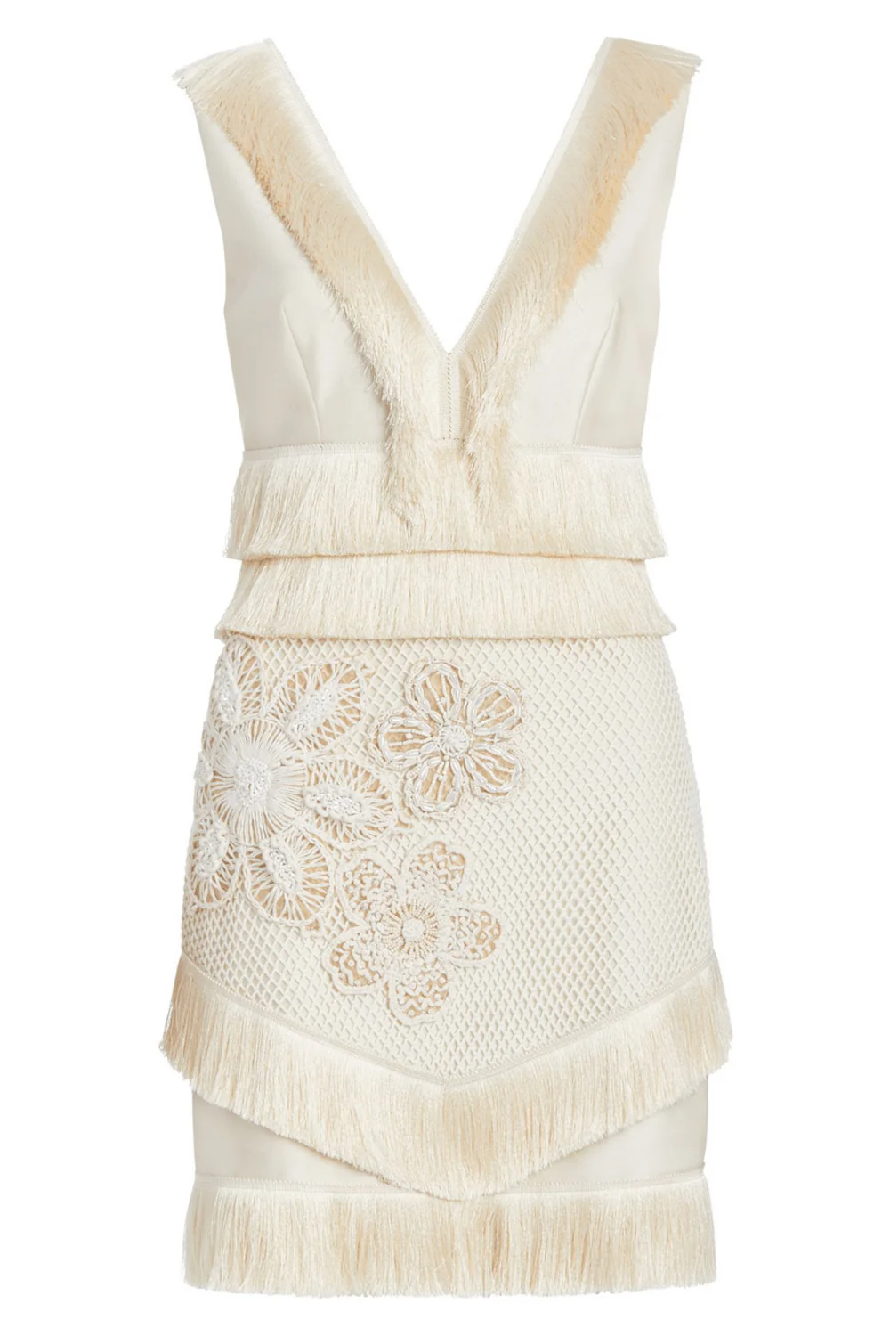 Embroidered Fringe Mini Dress