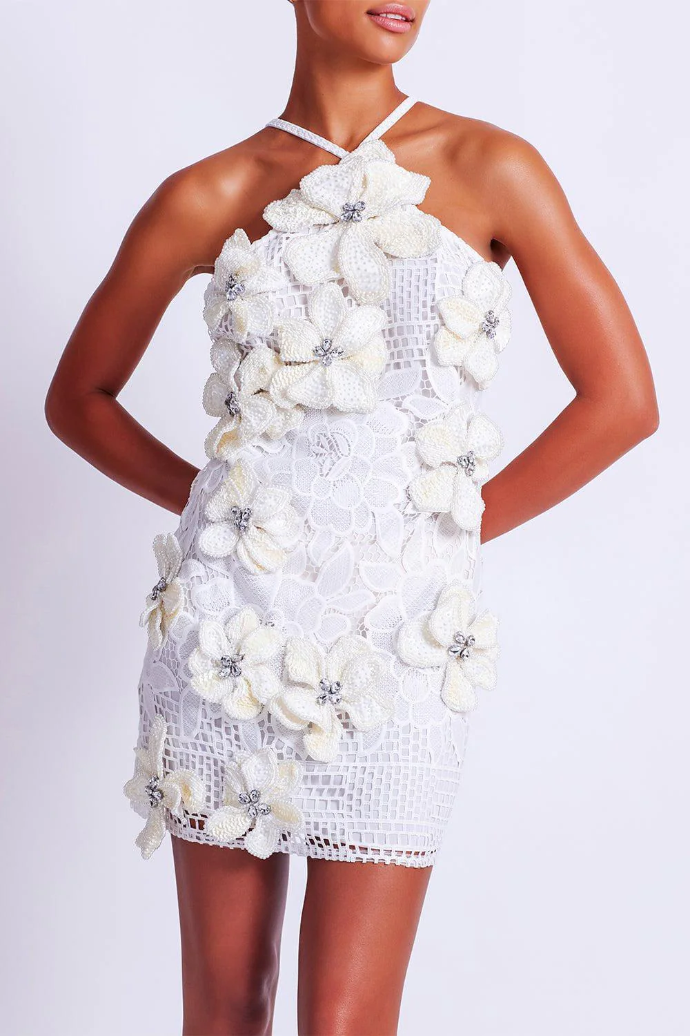 Halter Embroidered Mini Dress - Image 4