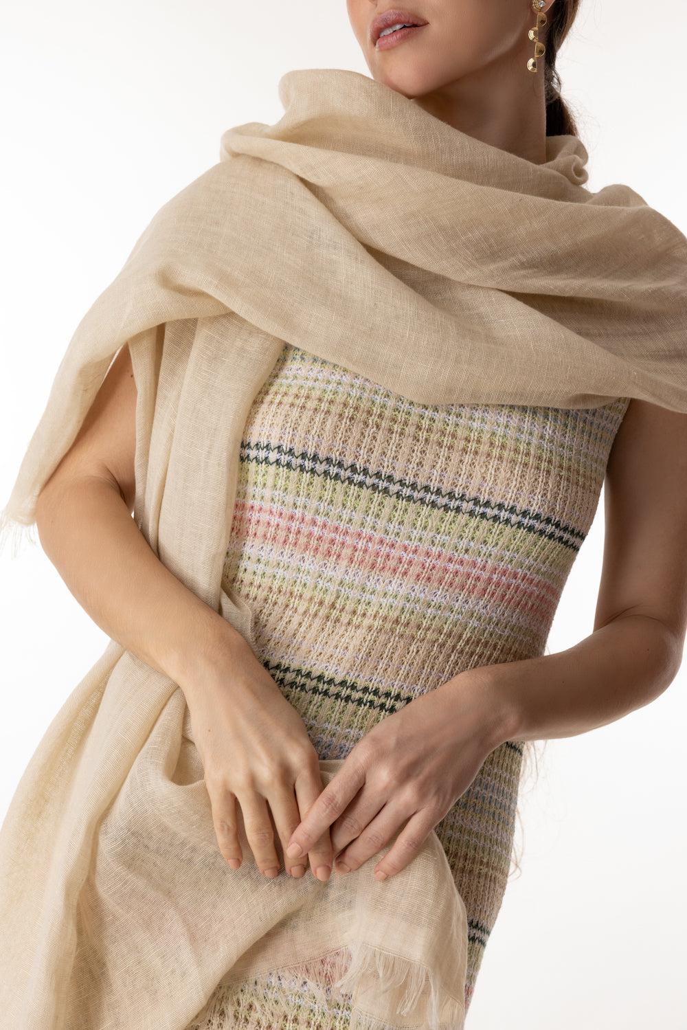 Embroidered Stole Scarf - Amber Beige - Image 2