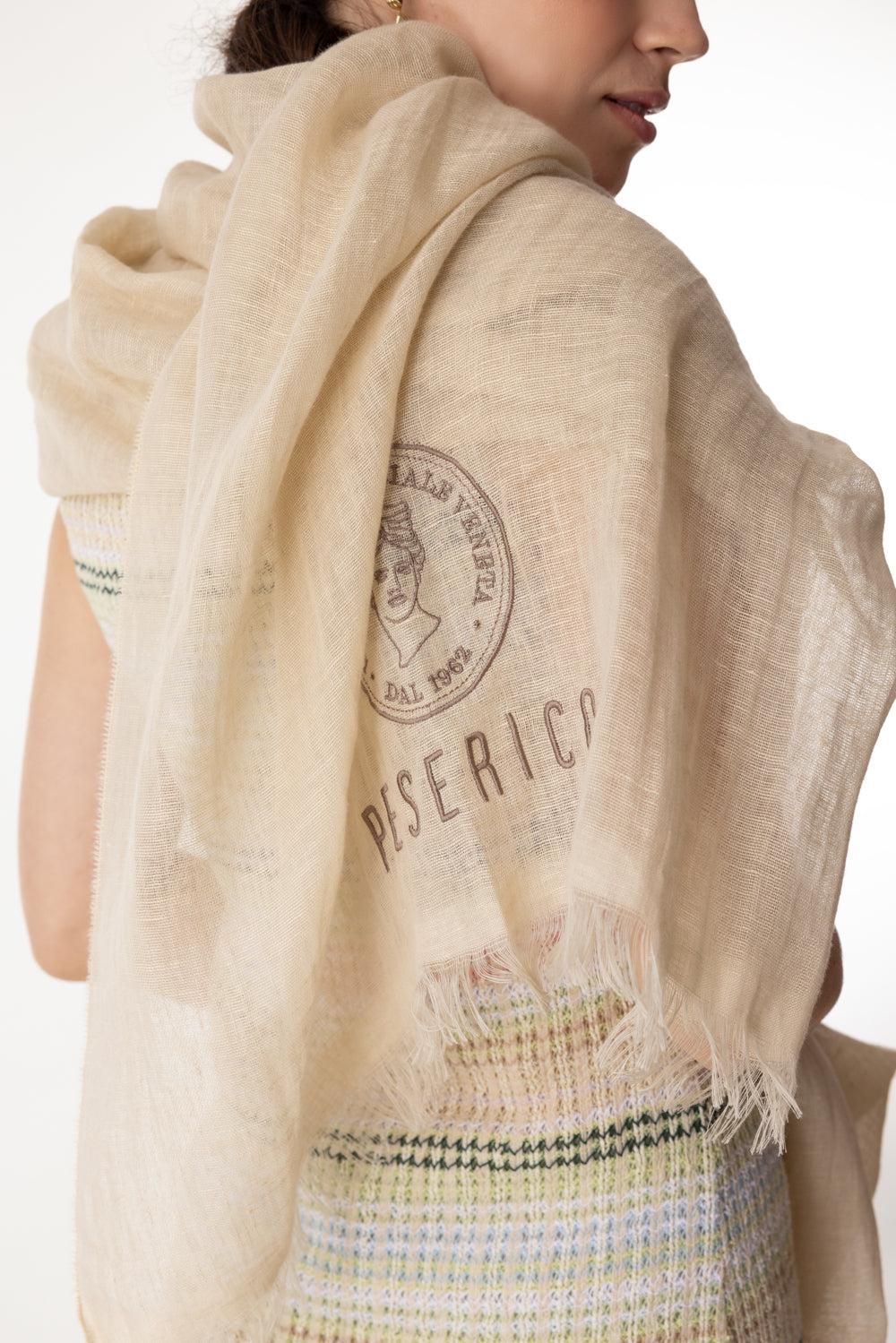 Embroidered Stole Scarf - Amber Beige - Image 3