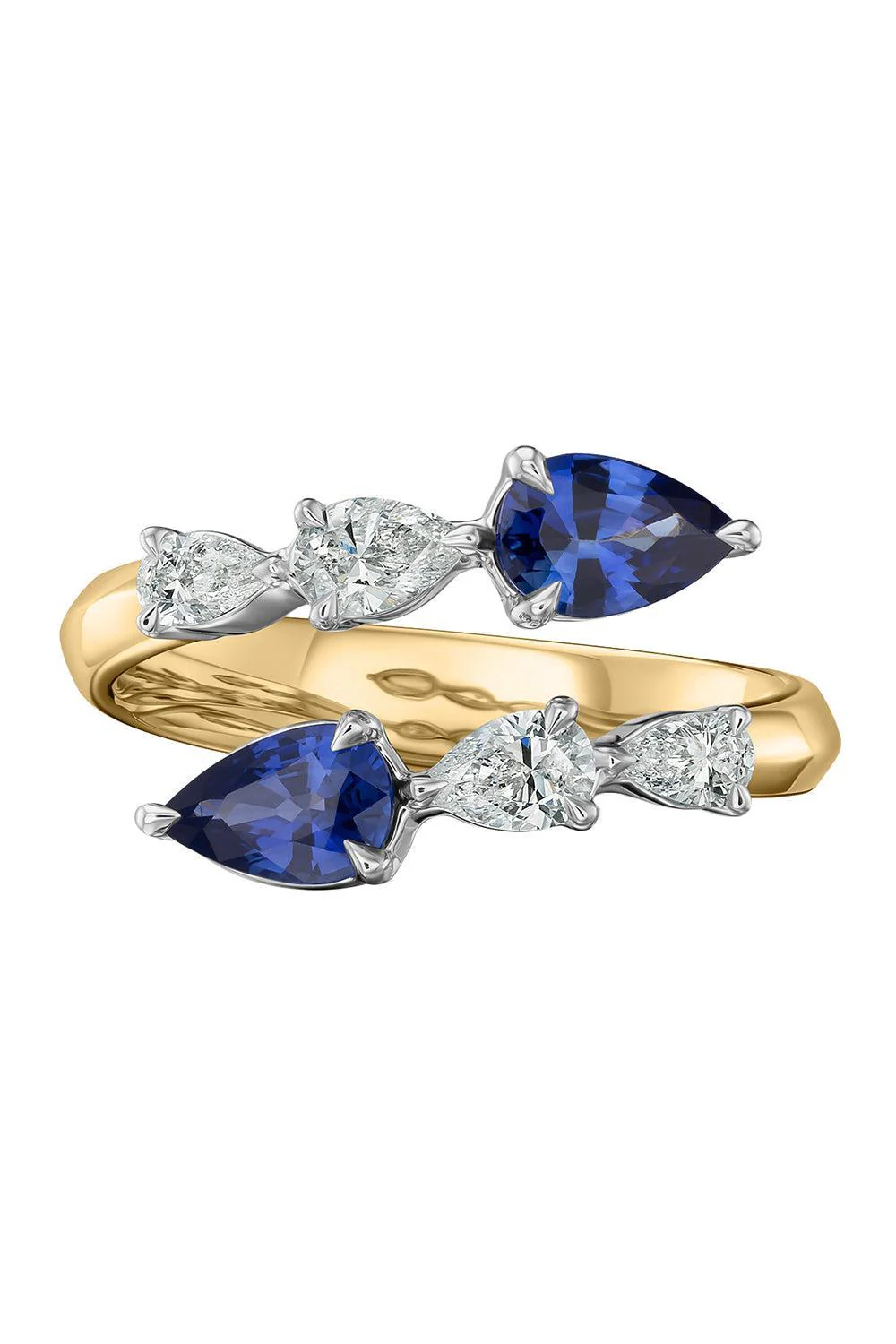 Blue Sapphire Diamond Crossover Ring