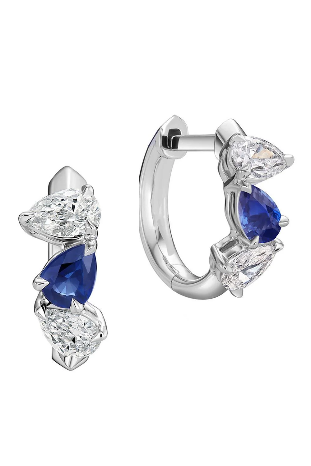 Blue Sapphire Diamond Triple Huggie Earrings