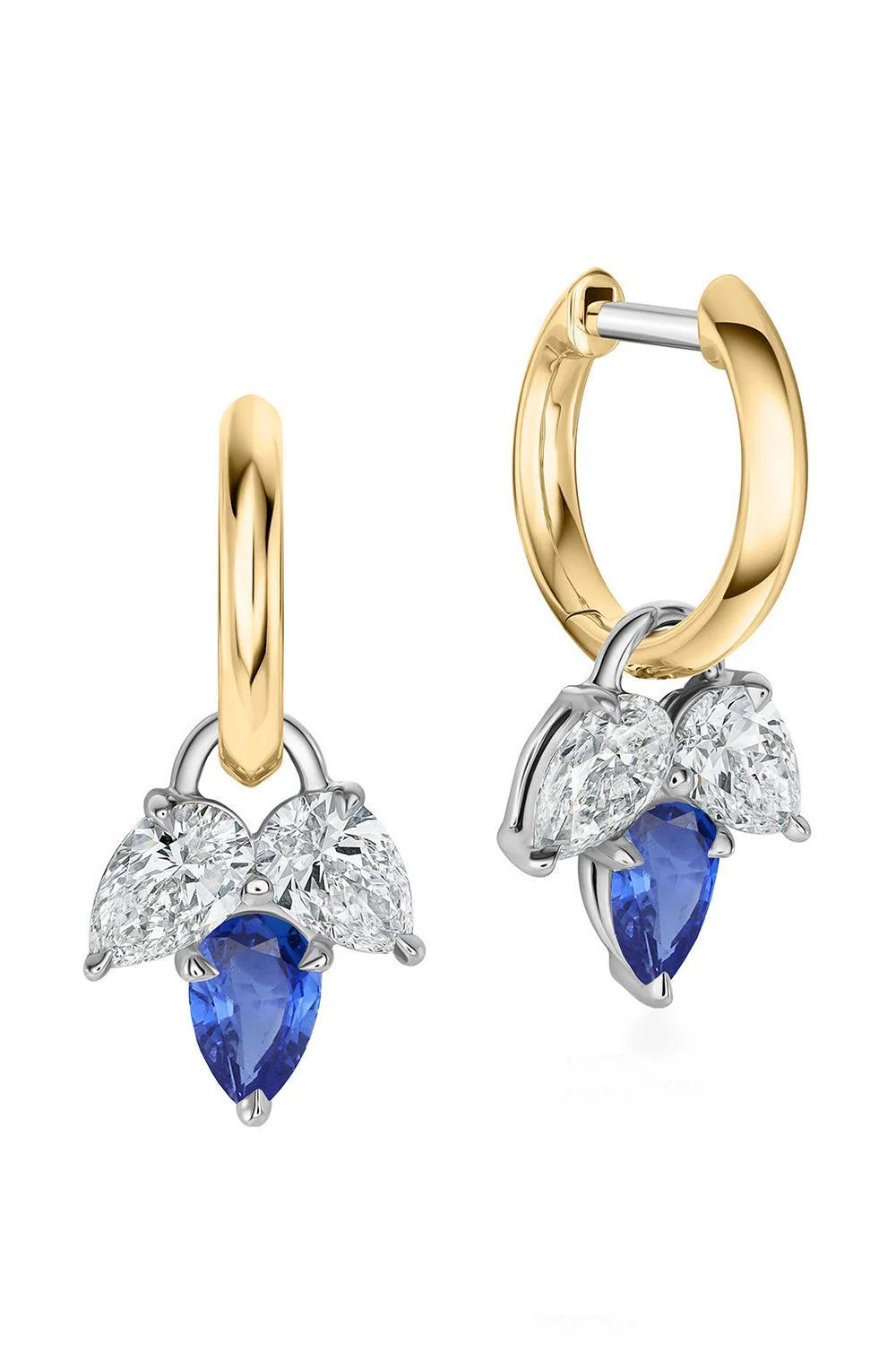 Blue Sapphire Diamond Triple Huggie Earrings
