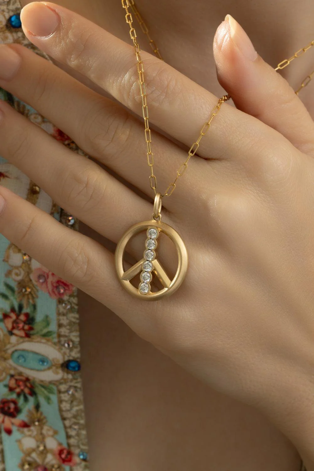 Diamond Matte Peace Sign Necklace - Image 4